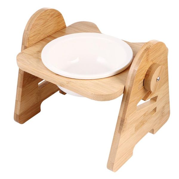 

1pc pet container cat ceramic bowl adjustable elevated dish feeder with wood stand bowls & feeders