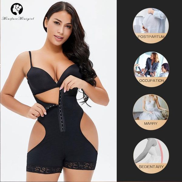 

women's shapers full tummy control body open bulifter slimming waist trainer bodysuit shapewear underwear femme black lace leg hem, Black;white
