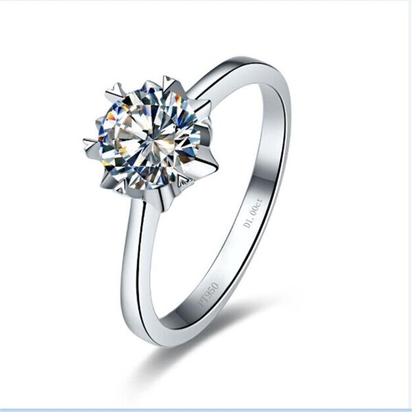 

solid platinum pt950 ring 0.5ct round moissanite diamond engagement vvs1 for her cluster rings, Golden;silver