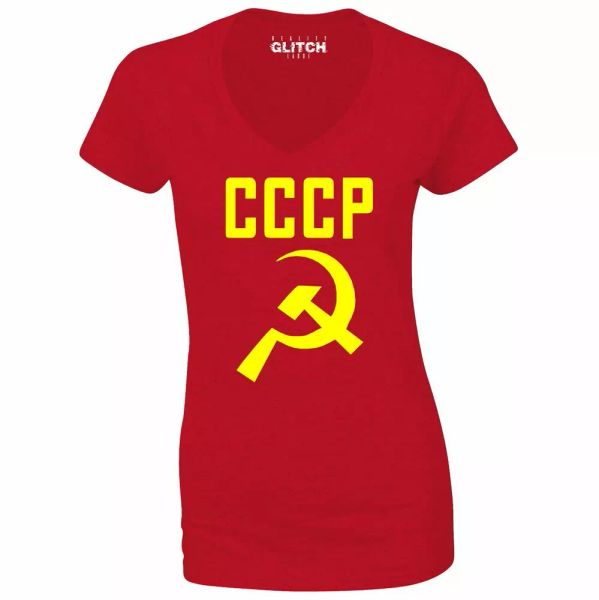 

cccp hammer and sickle women's t-shirt - v-neck russia soviet union retro, White;black