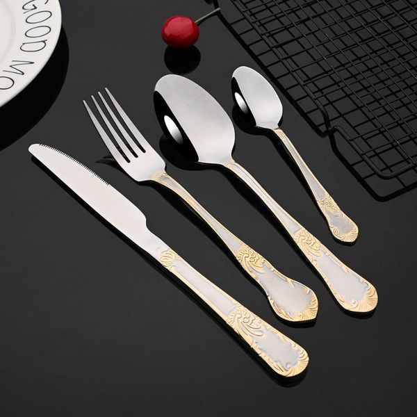 

flatware sets gold royal court stainless steel dinnerware cutlery set dinner silverware kitchen home knife fork spoon tableware