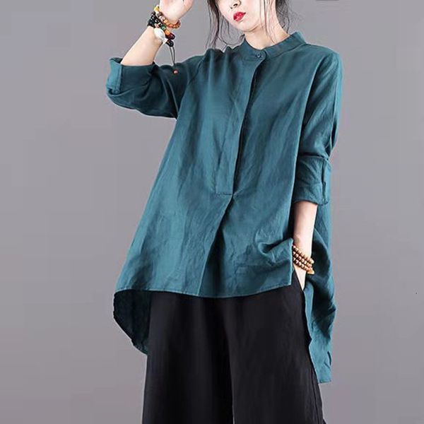 

women's blouses & shirts arrival spring arts style women loose long sleeve o-neck blouse cotton linen covered button asymmetry c, White