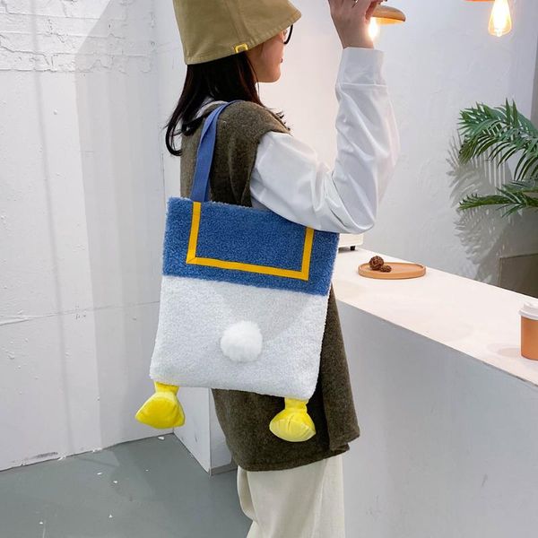 

evening bags simple female daily bag cute street duck shaped handbags women shoulder handle ladies plush tote