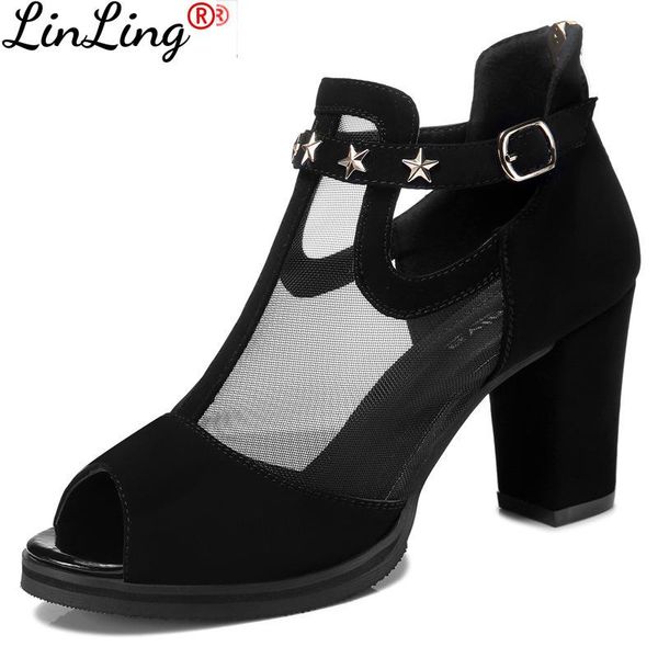 

sandals women 2021 fashion summer shoes high heels hollow mesh star decoration sandalia feminina, Black