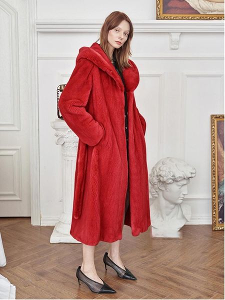 

women's fur & faux plus size winter coat women 2021 solid hooded ladies overcoat warm thick loose long jacket, Black