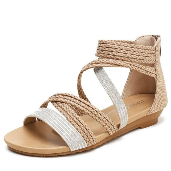 

sandals 2021 spring and summer cross-belt slope with roman bohemia ethnic style all-match holiday women's shoes, Black