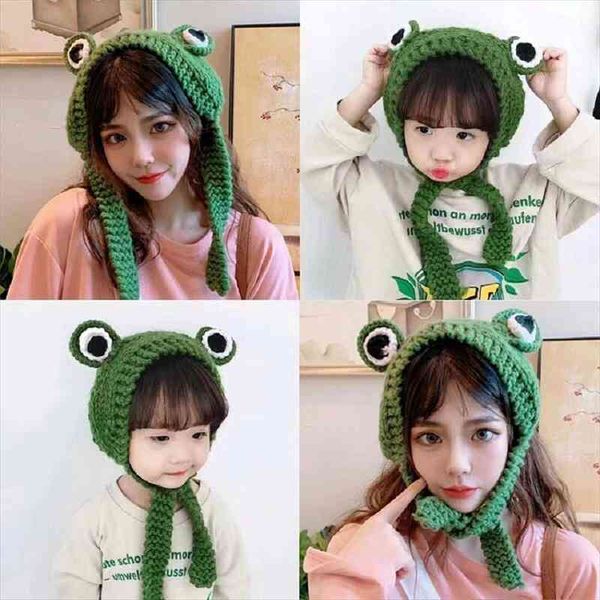 

winter skullies cute women frog hat crochet knitted hat costume beanie hats women hip-hop cap pgraphy prop party, Blue;gray