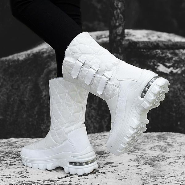 

boots snow women 2021 winter high plush warm shoes plus size 35 to big 42 easy wear girl white zip female, Black