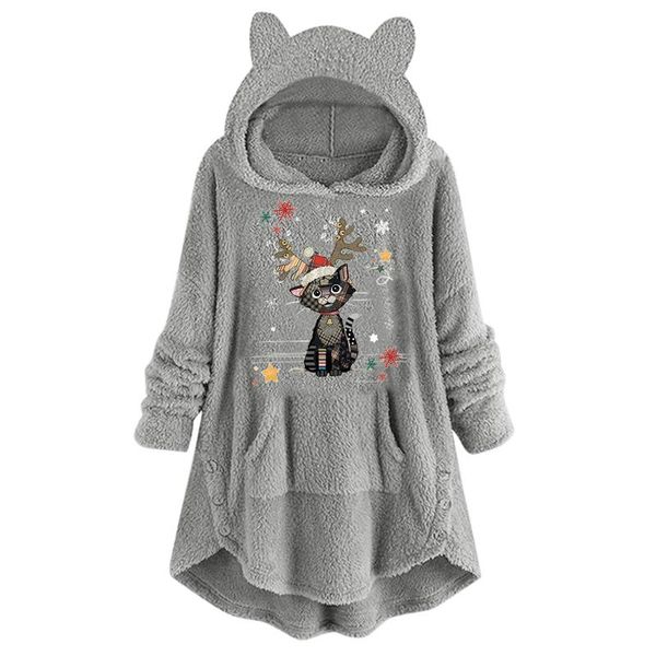 

women's jackets fluffy hoodies women kawaii sweatshirt cute bear ear cap autumn winter warm pullover long sleeve outwear fleece coat mo, Black;brown