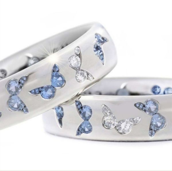

selling jewelry exquisite butterfly ring set mixed color zircon ring personality cute wind ring factory direct sale rings, Silver