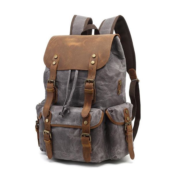

backpack classic waterproof canvas men leather school bags vintage wearable travel rucksack lapbagpack student bookbags