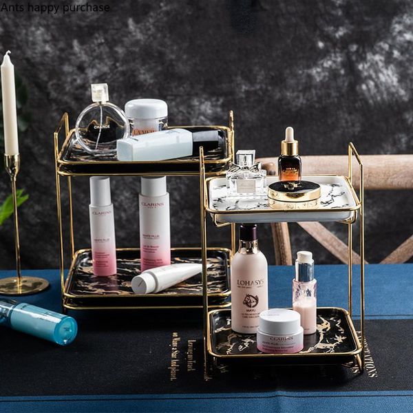 

kitchen storage & organization nordic iron frame ceramics tray cake dessert double-layer plate square toiletries dressing table jewelry rack