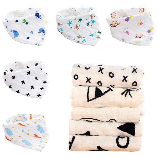 

2021 4 layers newborn baby boys girls bibs cartoon ins print cotton infant towel bandanas scarf children cravat kids scarf 16 styles