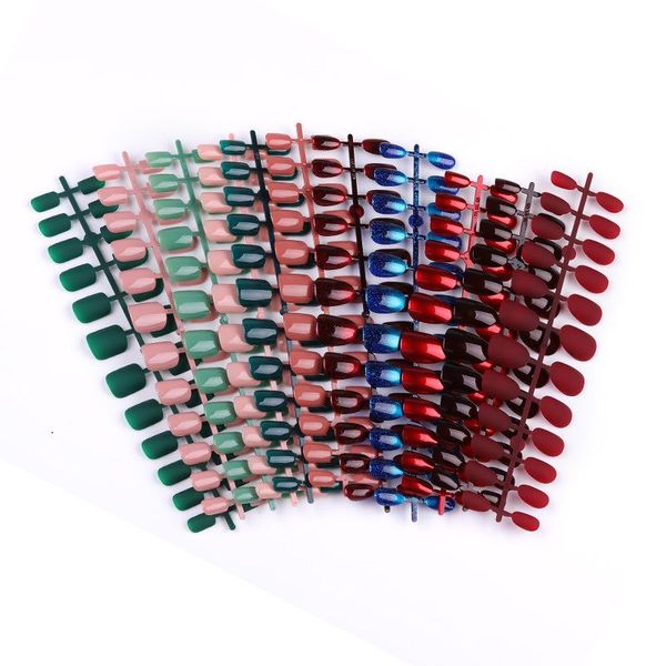 

false nails wear manicure nail patch bare piece 24 pieces of solid color jump accessories, Red;gold