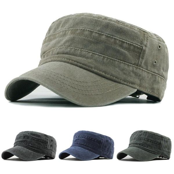 

wide brim hats fashion flat hat caps mens vintage military outdoor casual cotton soldier denim sun visor solid baseballcap, Blue;gray