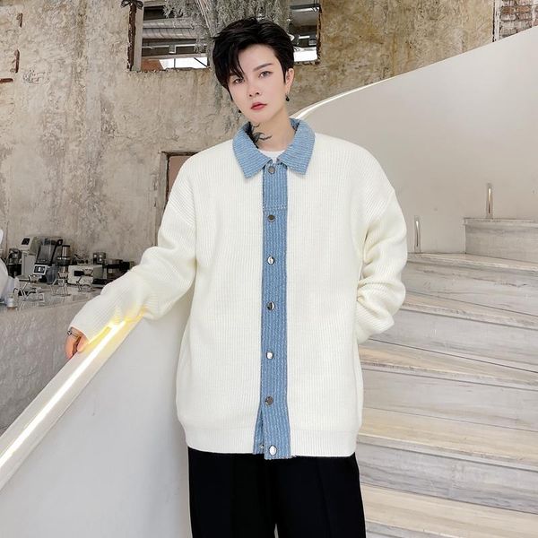 

men's sweaters men denim splice knitted cardigan sweater coat man women streetwear fashion loose casual jacket knitwear autumn winter, White;black