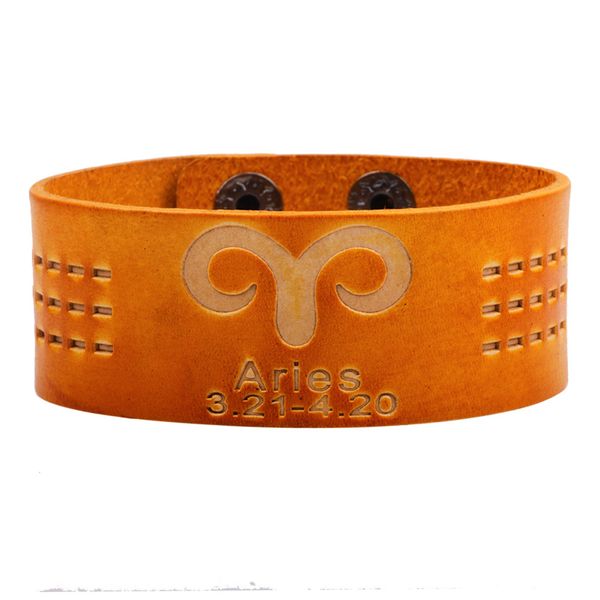 

twelve constellations wide leather bracelet personality trend first jewelry orange, Golden;silver