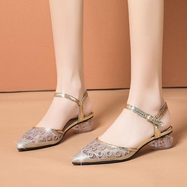 

sandals rhinestone shoes closed toe lace denim women's 2021 summer breathable suit female beige buckle strap fashion black comfo