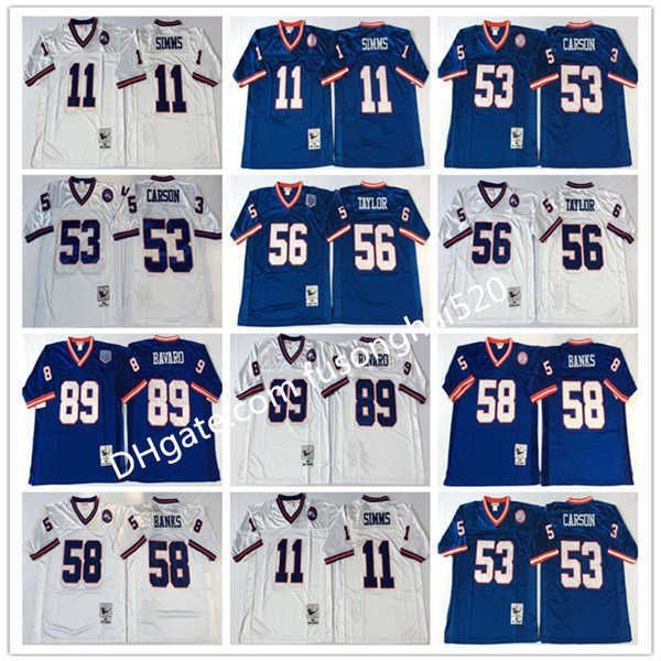 

retro vintage ncaa 11 phil simms 53 harry carson 56 lawrence taylor 58 carl banks 89 mark bavaro blue white 1986 stitched football jerseys, Black