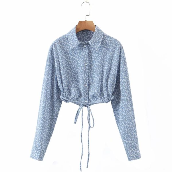 

summer women lace up pleated short blouse female long sleeve shirt casual lady loose crop blusas s8881 210430, White