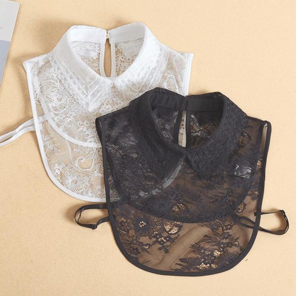 

bow ties hollow lace false collar for women ladies floral printed fake lapel sweater detachable shirt nep kraagie, Black;gray