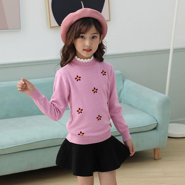 

pullover children sweaters spring autumn turtleneck ruched collar bottoming soft cotton ruffle toddlers girls knitting pullovers, Blue