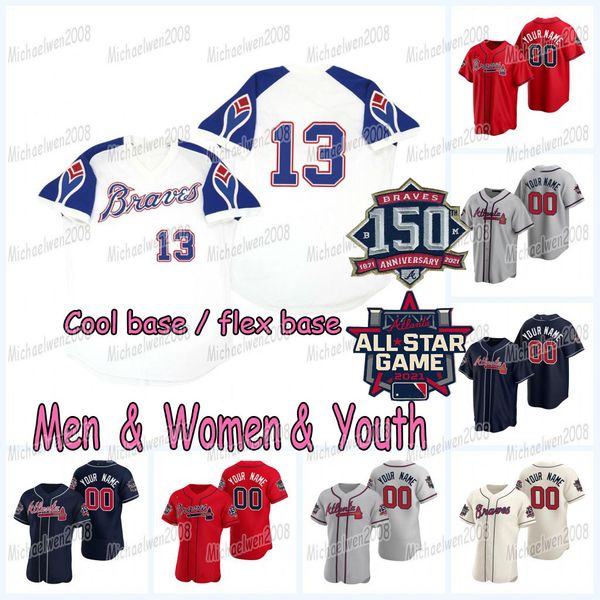 

13 ronald acuna jr. 2021 all-star game jersey freddie an dansby swanson austin riley ehire adrianza will smith drew smyly a.j. minter ender, Blue;black