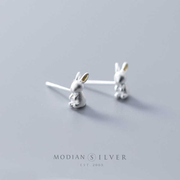 100% 925 стерлингового серебра милое животное 3D 3D кролика серьги для женщин и девочка мода корейский стиль ювелирных изделий Brincos 210707