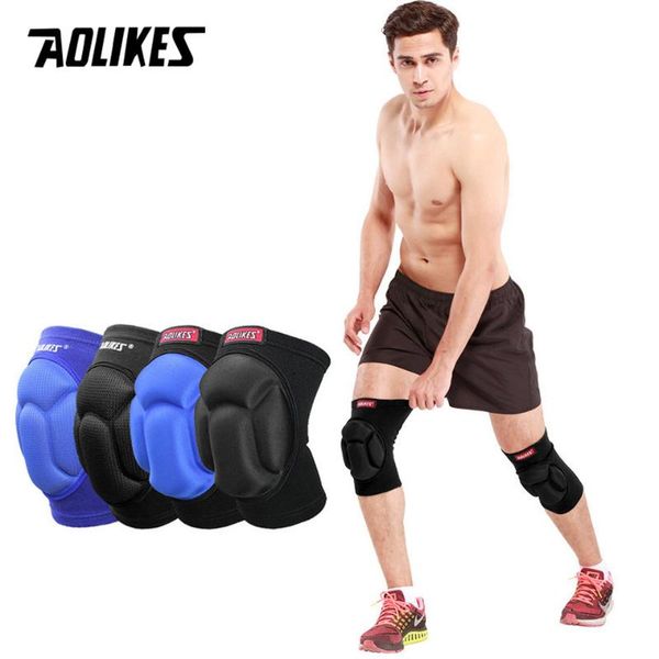 

elbow & knee pads aolikes 1pair thicked football volleyball extreme sports ski fitness support cycling protector kneepad, Black;gray