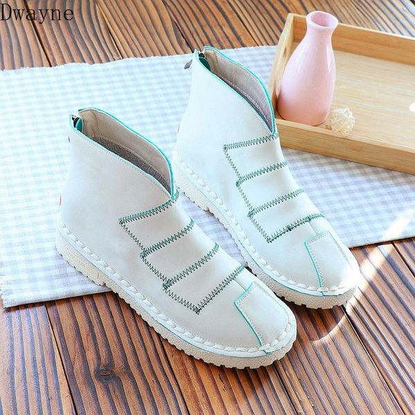 

boots autumn and winter leather short tube fashion wild single female round head was thin flat ankle, Black