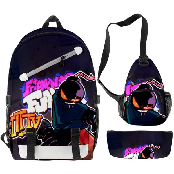 

backpack 3pcs/set 3d game friday night funkin kids boys waterproof teenager girls oxford cartoon schoolbag