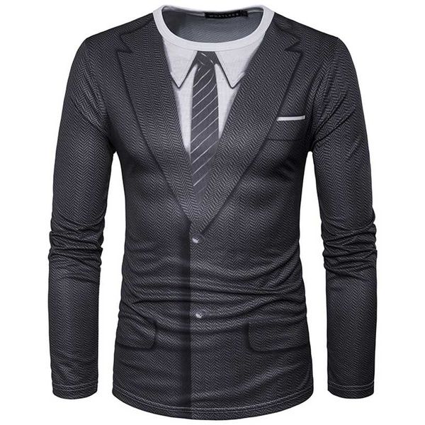 Sahte Suit 3D Baskı T Gömlek Erkekler Sonbahar O Boyun Komik Harajuku Slim Fit Erkek -shirt Hip Hop Camisetas Masculina 220115