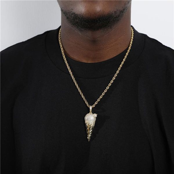 

pendant necklaces hip hop bling iced out cubic zirconia stone copper cream shape pendants with 4mm rope chain men charm jewelry, Silver