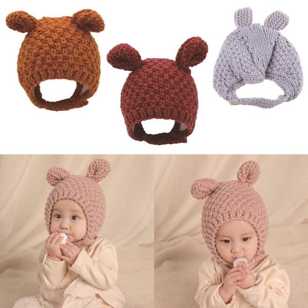 

caps & hats winter warm baby beanie cap ear protection knitted solid color hat for kids children girls boys, Yellow