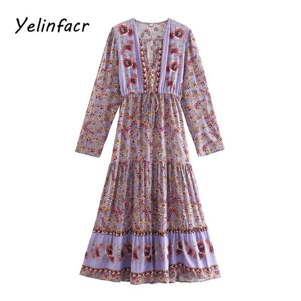 

casual dresses yelinfacr fashion autumn female long dress sleeve lace up v-neck print summer ladies vacation beach, Black;gray