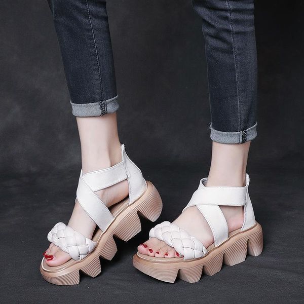 

sandals women leather white casual summer shoes for high heels wedge handmade genuine peep toe, Black