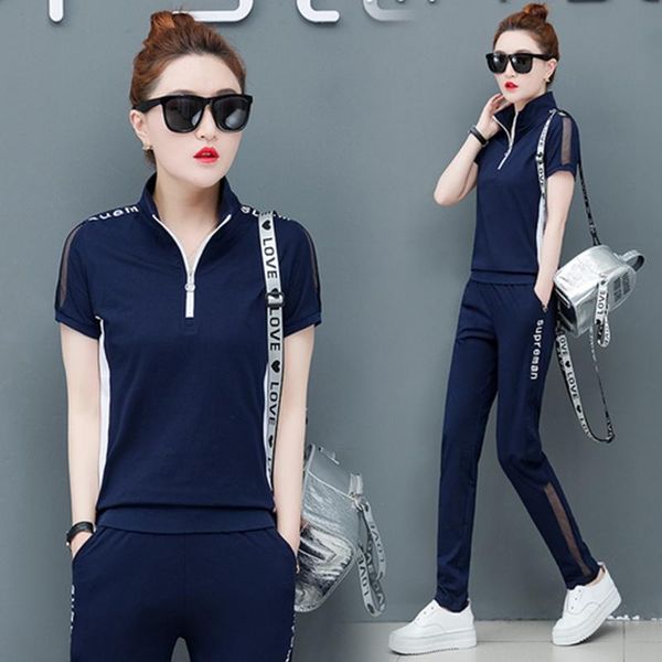 

women two piece set summer short sleeved t shirt and trouser plus size  3xl red purple gray tracksuit women's pants, White