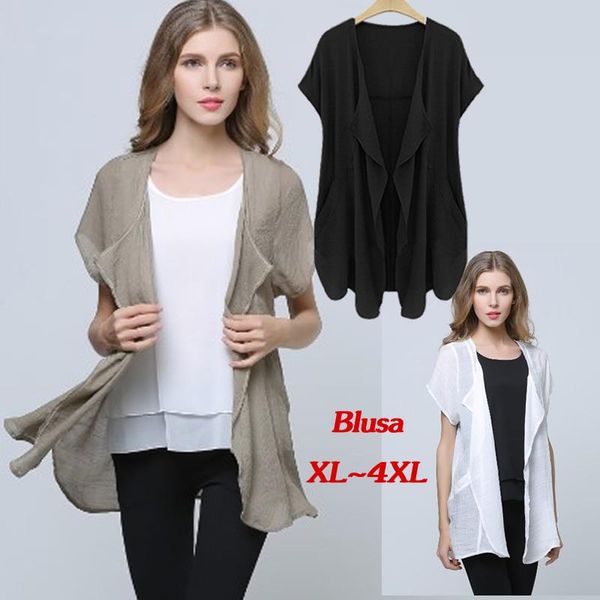 

women's blouses & shirts summer 2021 cotton blended plus size shirt women blouse casual cardigan feminines irregular fashion clothing, White