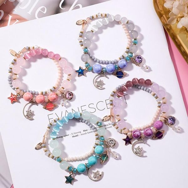

charm bracelets multi-layers women girls stars moon cat eye crystal bracelet female simple japanese and korean cute jewelry, Golden;silver