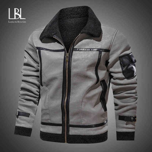 

winter men's coat fashion suede fur collar lapel motorcycle biker jacket warm thick fleece windproof eu size pu leather jackets y1122, Black;brown