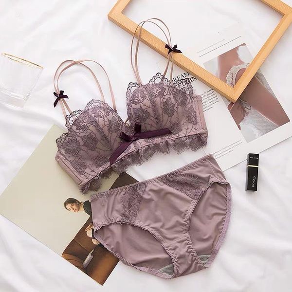 

bras sets deep v underwear set comfortable breathable wireless women lingerie female bralette lace push up bra panties, Red;black