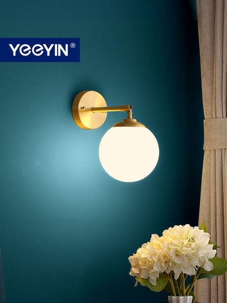 

wall lights full copper luxury adjustable lamp simple balcony aisle bedroom bedside spherical wandlamp 220v