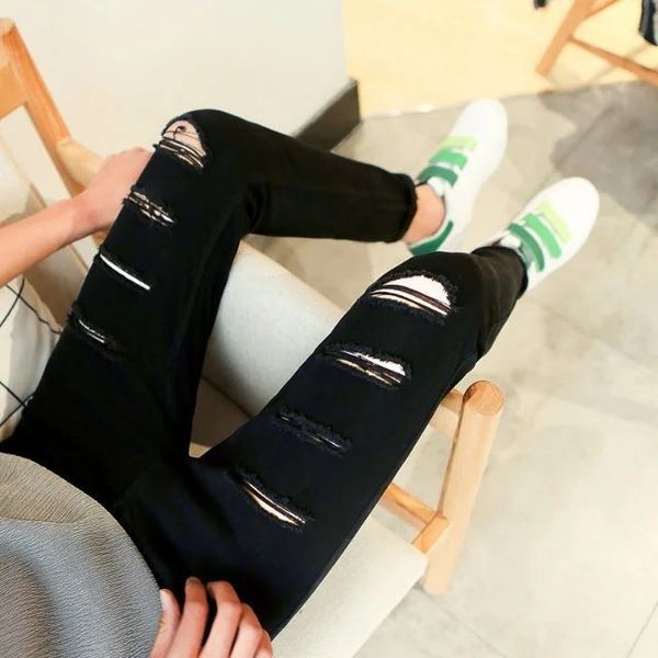 

black feet pants hole in pants jeans for men, Blue