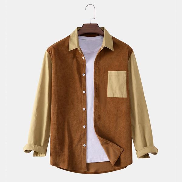 

men's 100%cotton casual long-sleeved shirts/male slim fit color matching shirt in corduroy comfortable shirts, White;black