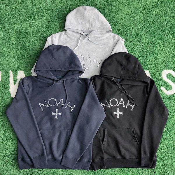 

men's s new noah striped embroidery plush us fashion street trend loose couple hoodie men, Black