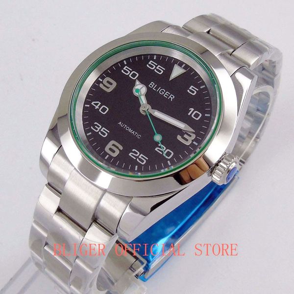 

fashion bliger 40mm sapphire glass black iron curtain lighting hand miyota 8215 automatic men's watch, Slivery;brown