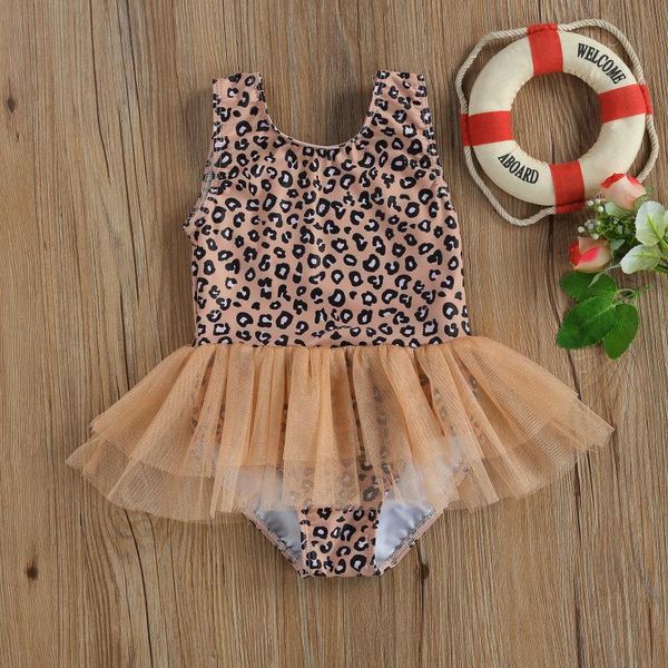

one-pieces summer baby kids bodysuit swimsuits girls leopard print u-neck sleeveless tutu mesh swimwear for 6 months-4 years, Black