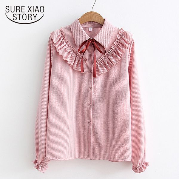 

fashion feminine chiffon long sleeve bow ruffles office lady shirts blouses casual pink women clothing 5141 50 210417, White
