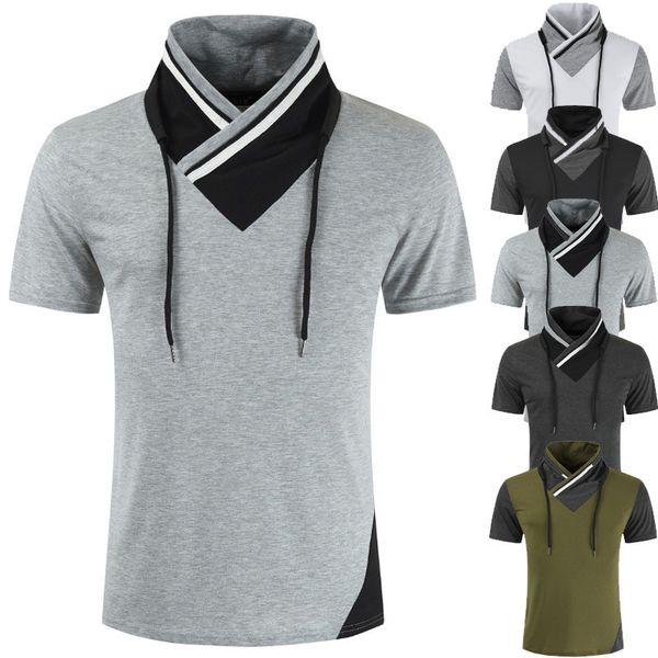 

2021 summer short v-neck solid color slim fit men's personalized half sleeve simple cotton t-shirt, White;black