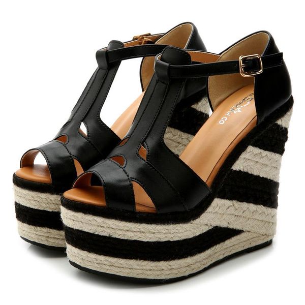 

sandals super high peep toe gladiator wedges cover heel platform ladies fashion summer women shoes, Black